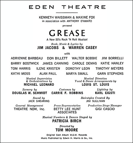 grease broadway playbill